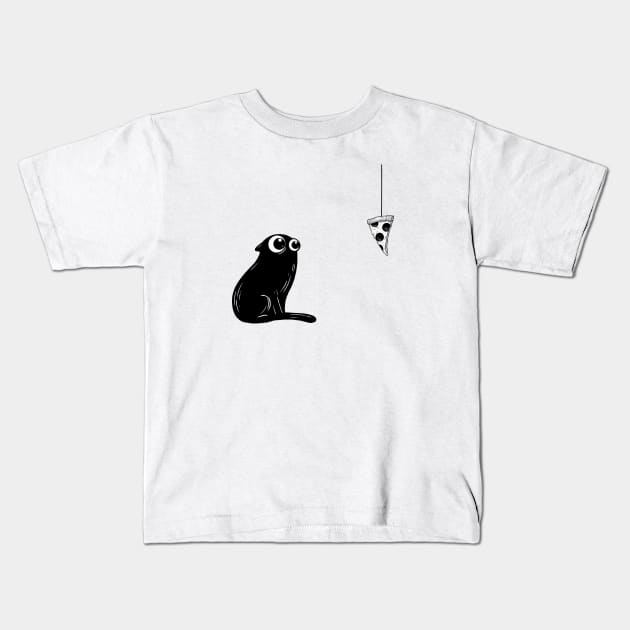 Black Cat Staring At Pizza Kids T-Shirt by katzura